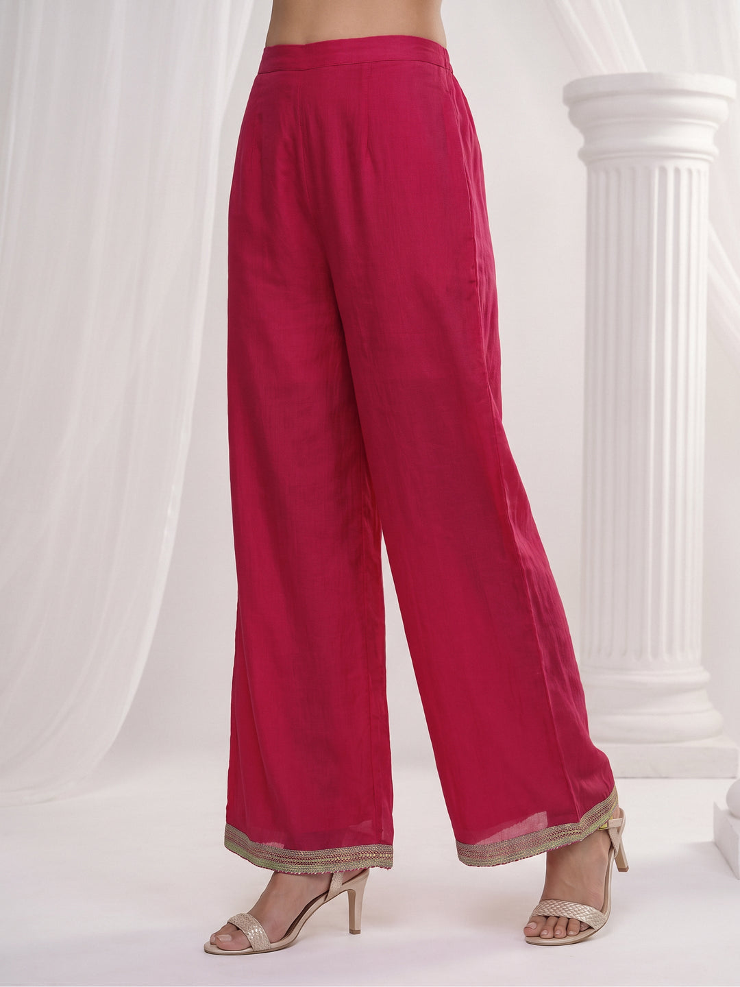  Libas Rani Pink Ethnic Embroidered Tissue Palazzo Suit Set 