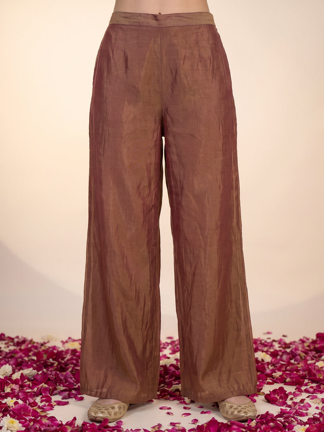  Libas Rust Orange Embellished Tissue Palazzo Suit Set 