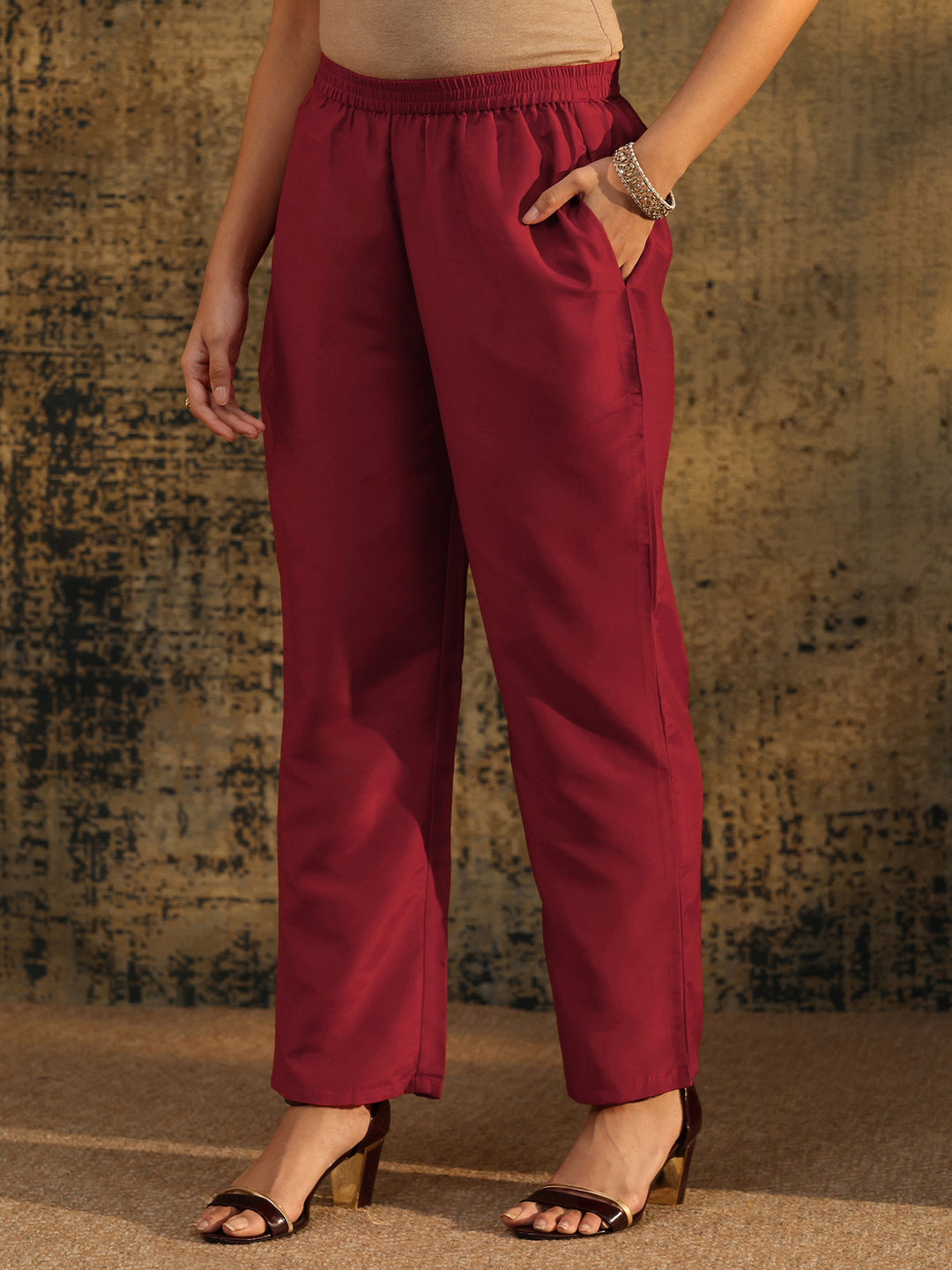  Libas Rust Brown Ethnic Print Chinon Straight Suit Set 