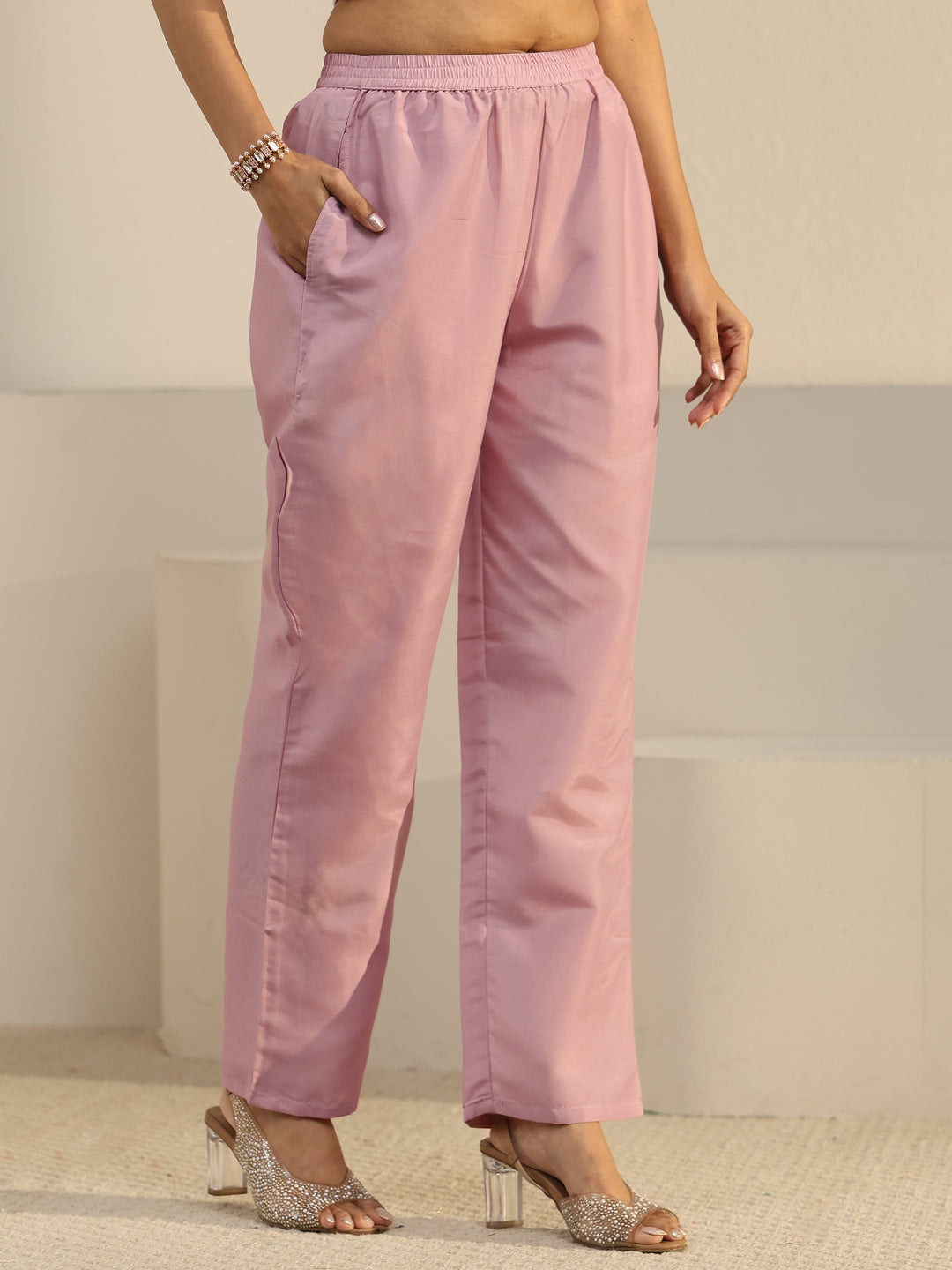  Libas Pink Paisley Embroidered Tissue Straight Suit Set 