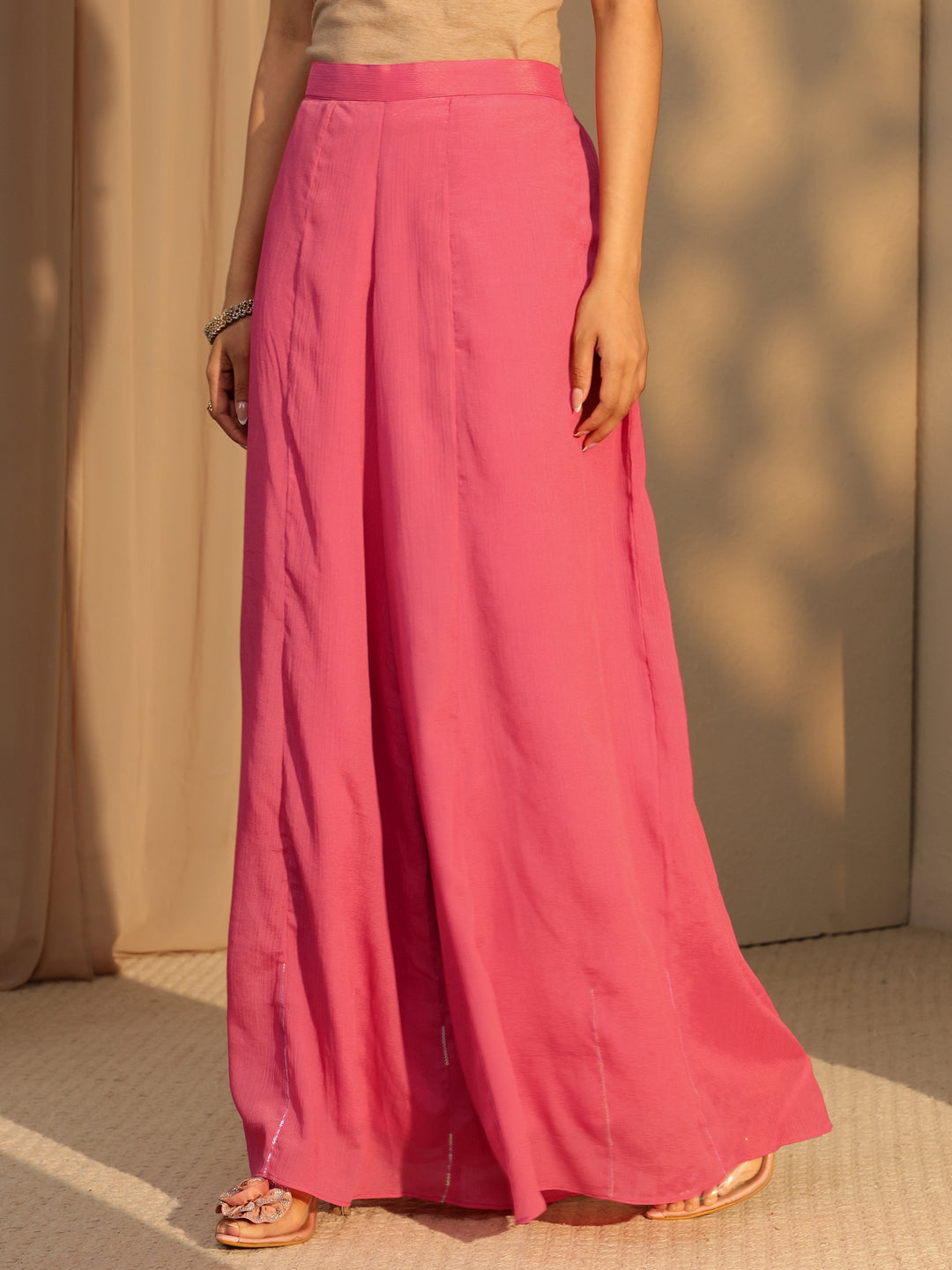  Coral Floral Embroidered Chinon Palazzo Suit Set 