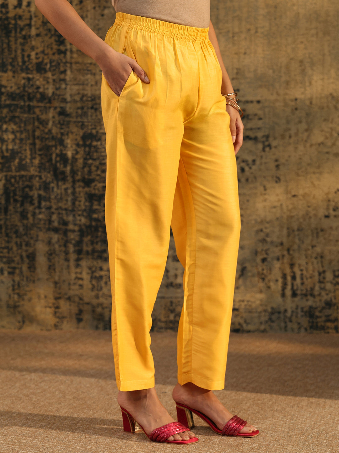  Libas Mustard Floral Printed Muslin Straight Suit Set 