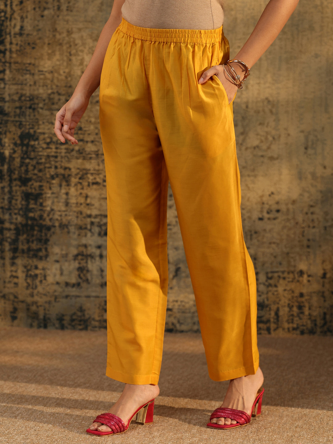  Libas Mustard Floral Printed Muslin Straight Suit Set 