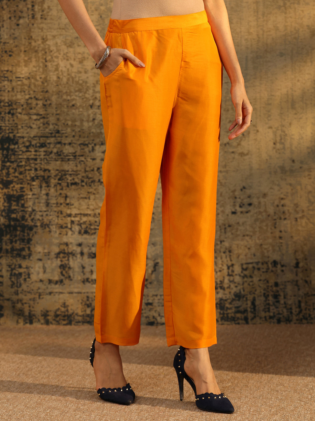  Libas Mustard Multi Print Straight Muslin Suit Set 