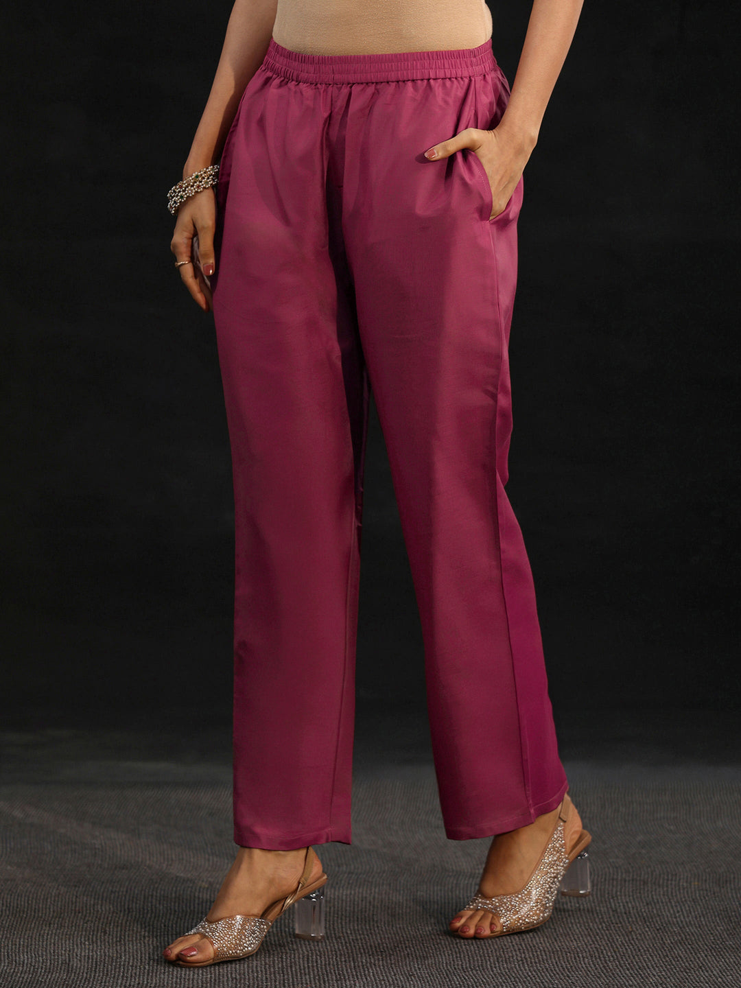  Libas Pink Floral Embroidered Georgette Straight Suit Set 
