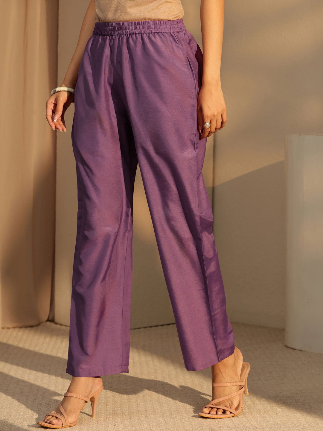 Lavender Floral Embroidery Straight Georgette Suit Set 