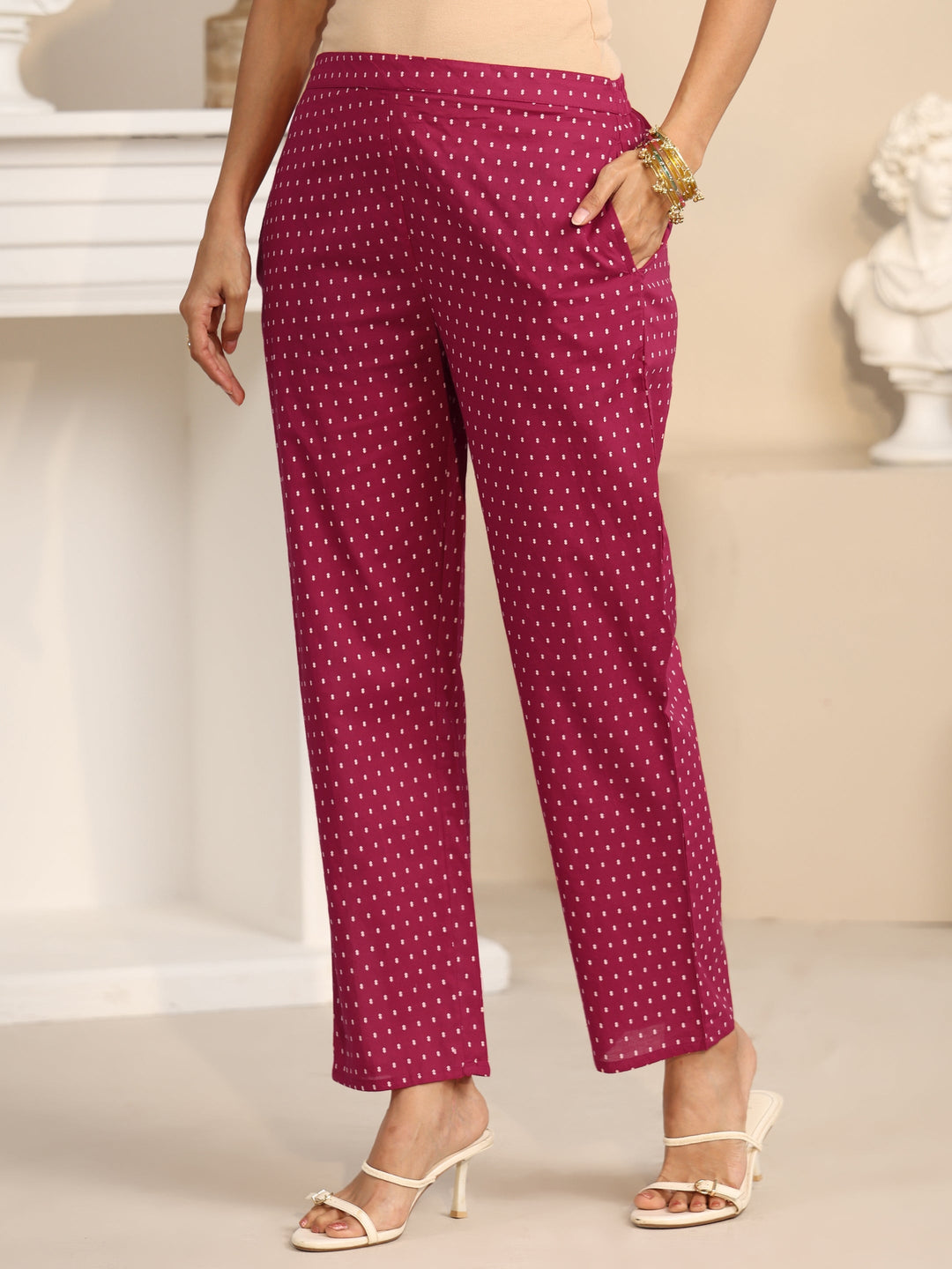  Libas Rose Pink Printed Cotton A-line Suit Set 
