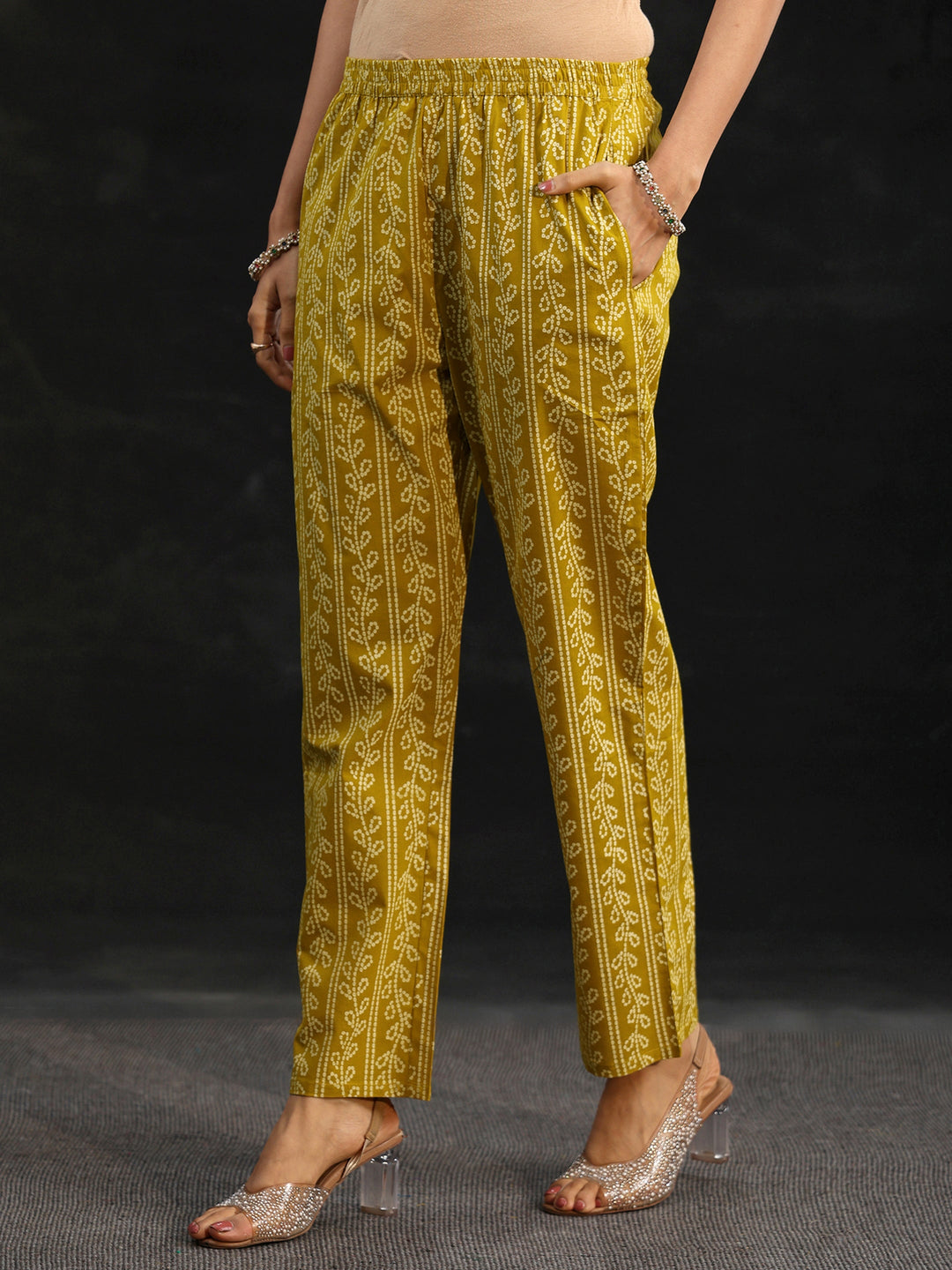  Libas Mustard Bandhani Cotton Straight Suit Set 