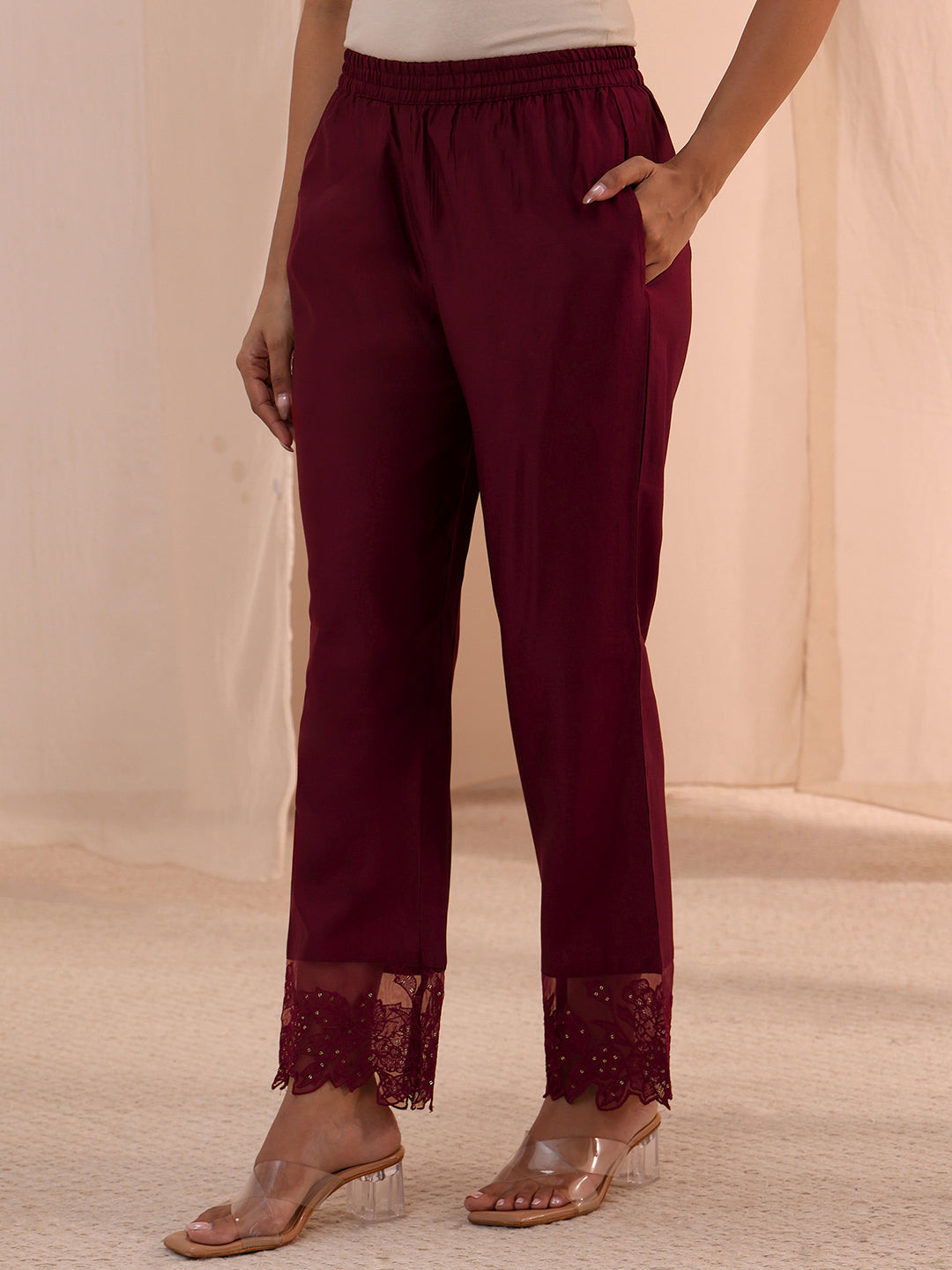  Maroon Solid Silk Blend Straight Kurta Set 