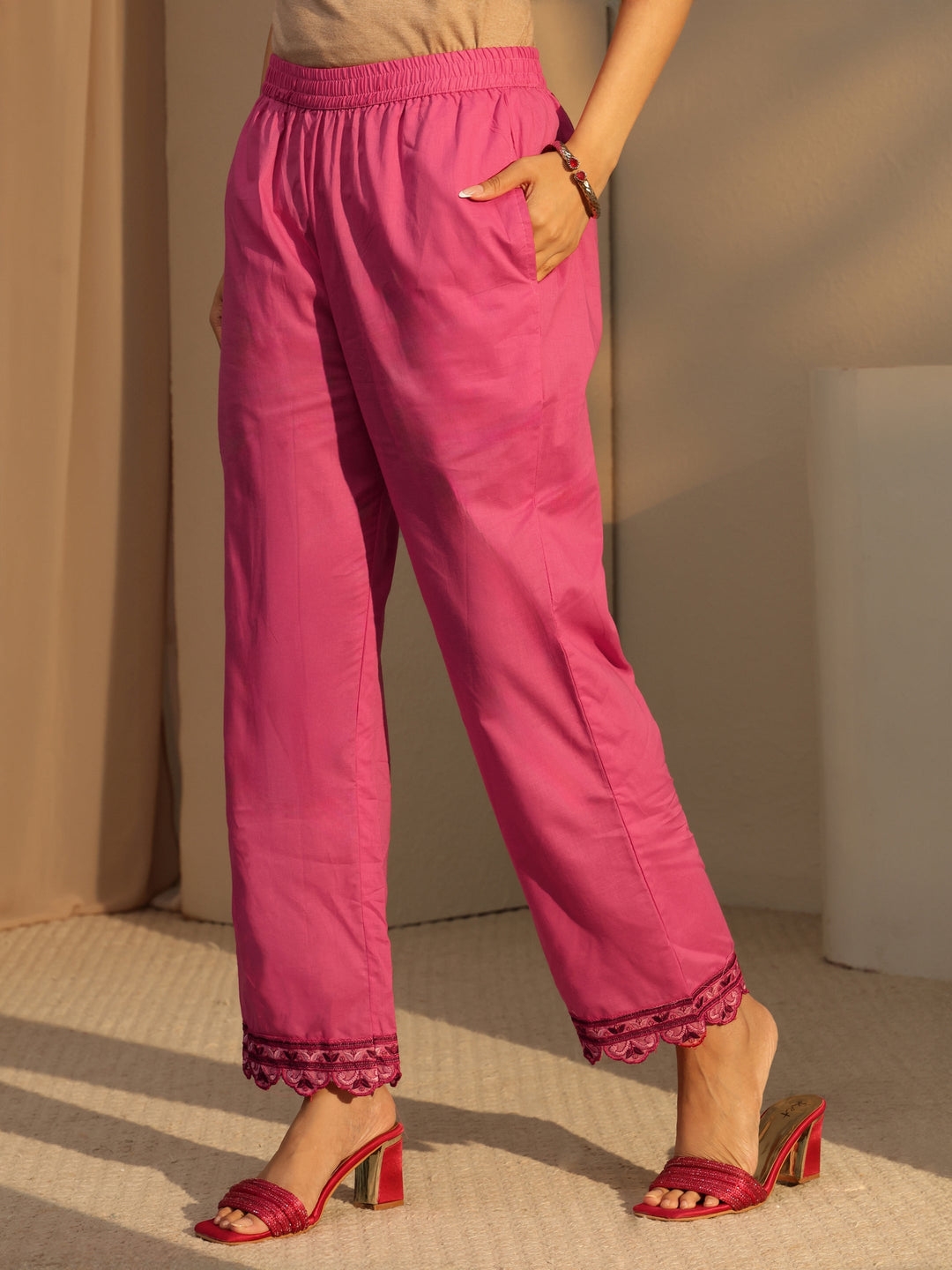  Pink Bandhani Print Straight Cotton Suit Set 