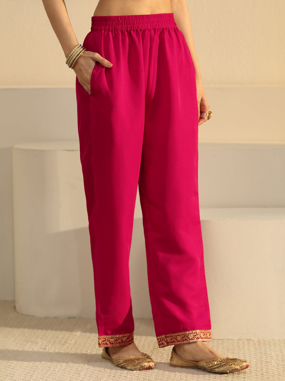  Libas Rani Pink Floral Embroidered Chinon Straight Suit Set 