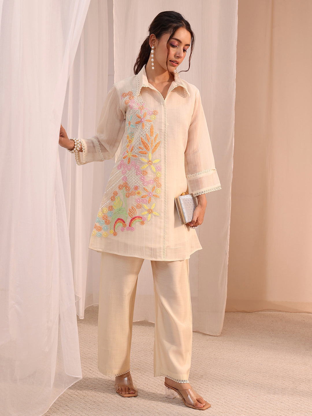 Libas Off White Floral Embroidered Chanderi Cotton Co-Ord Set-picture-33
