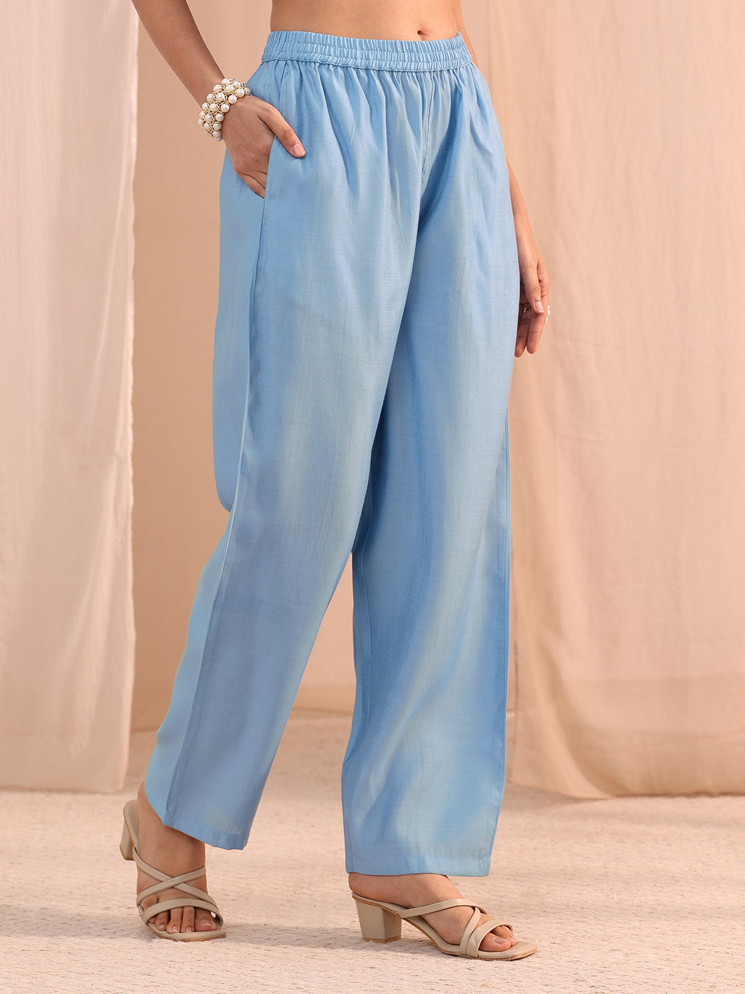  Blue Floral Embroidered Chanderi Cotton Co-Ord Set 