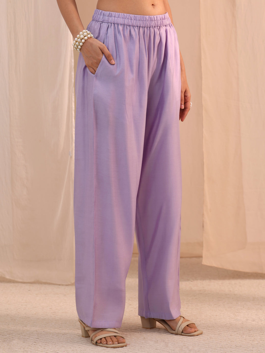  Lavender Floral Embroidered Chanderi Cotton Co-Ord Set 