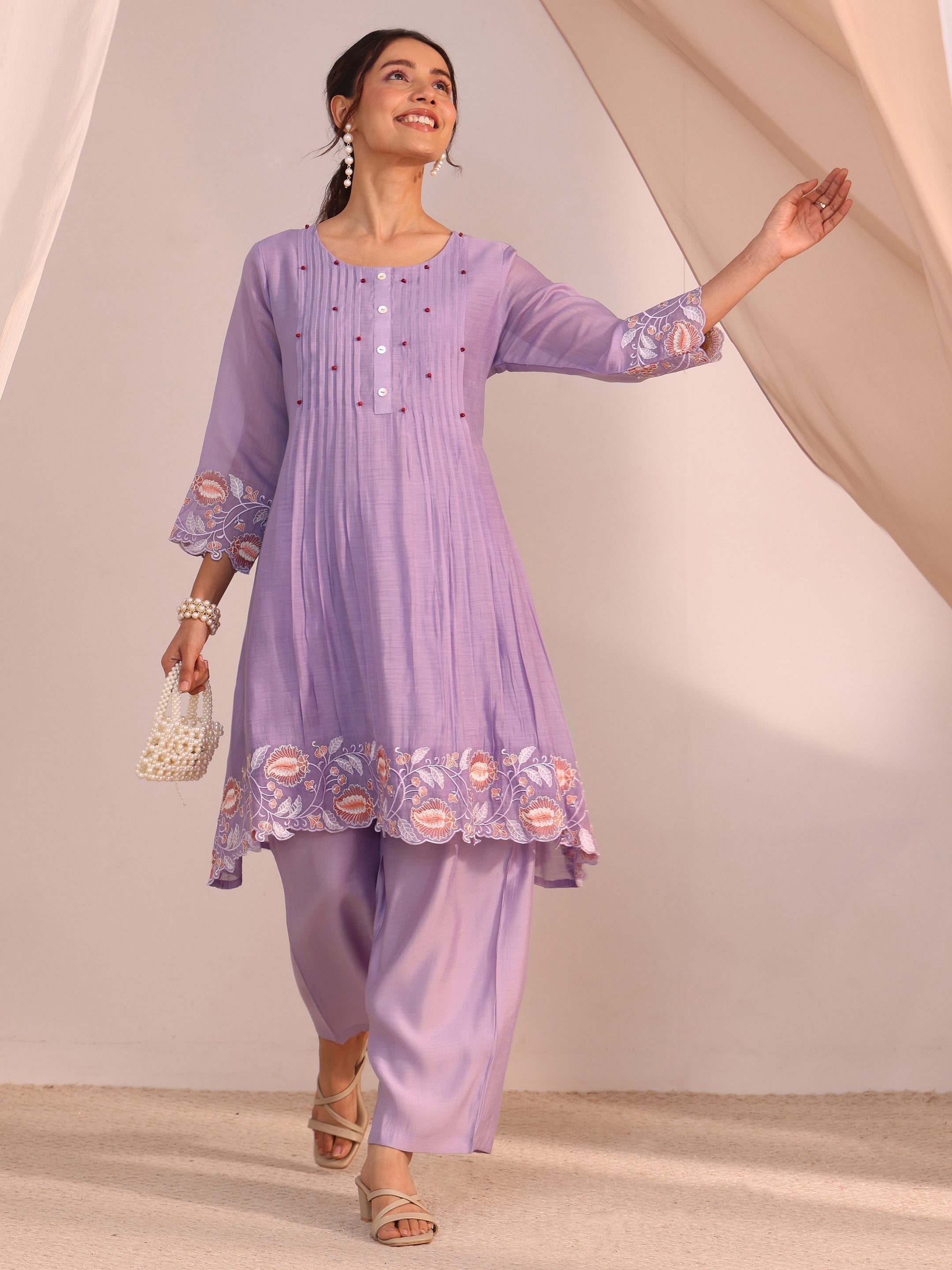 libas Lavender Floral Embroidered Chanderi Cotton Co-Ord Set-picture-14