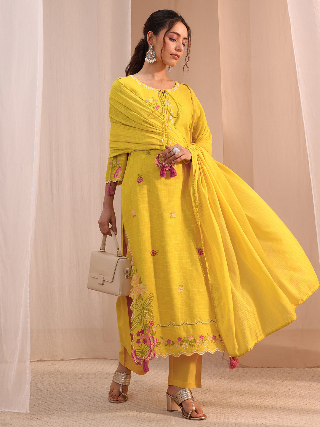 libas Mustard Floral Embroidered Cotton Blend Straight Suit Set-picture-52