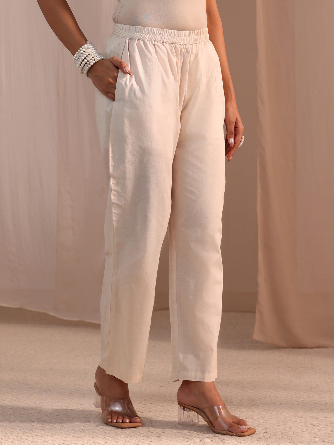  Libas Off White Floral Embroidered Cotton Blend Straight Suit Set 