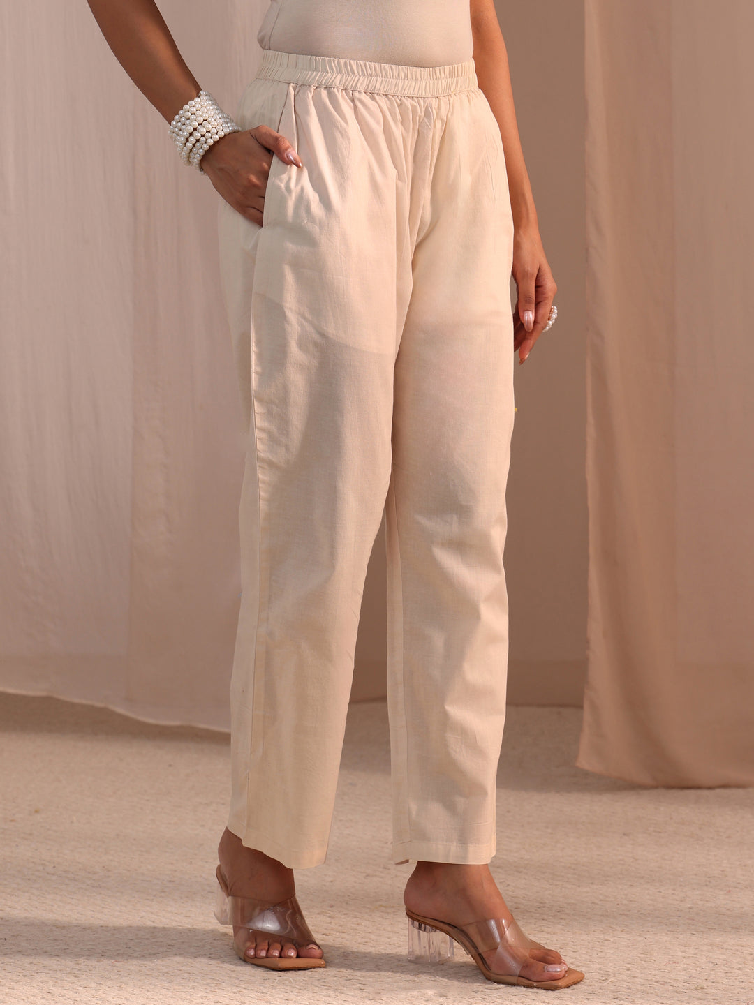  Libas Off White Embroidered Cotton Blend Straight Suit Set 