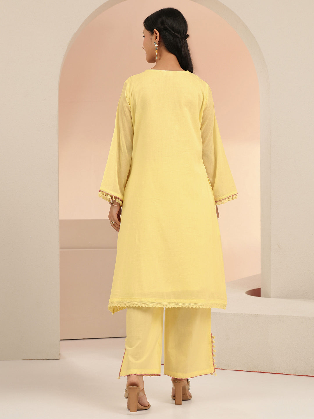  Libas Off White Peacock Motif Cotton A-Line Kurta Set 