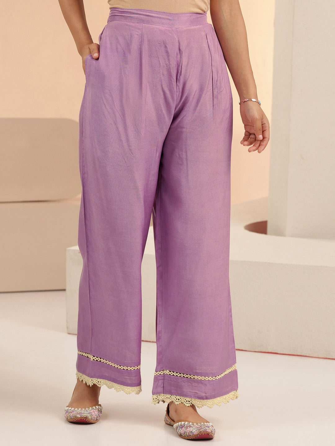  Libas Lavender Floral Embridered Organza Straight Suit Set 
