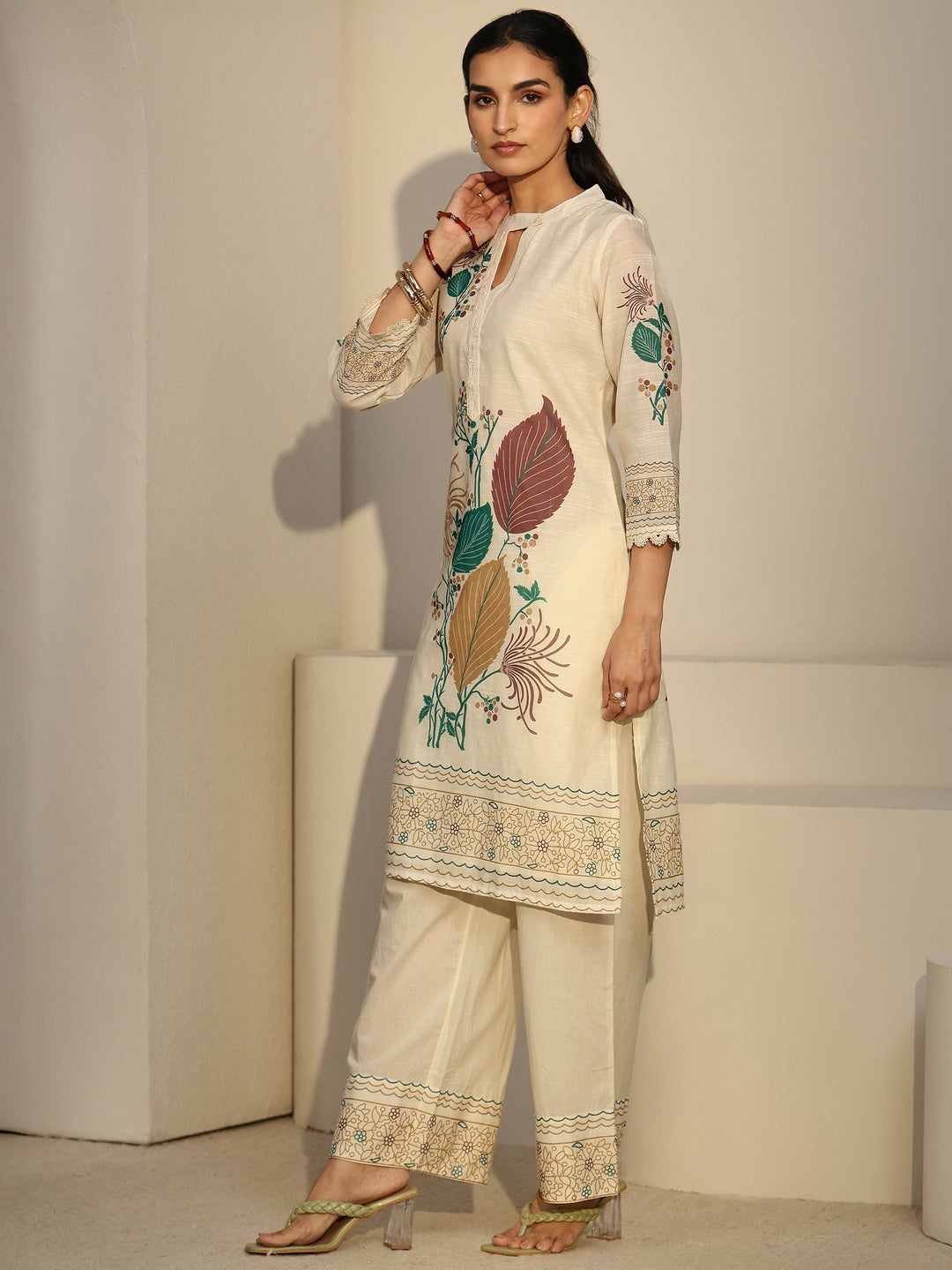  Libas Off White Floral Printed Linen Co-Ord Set 