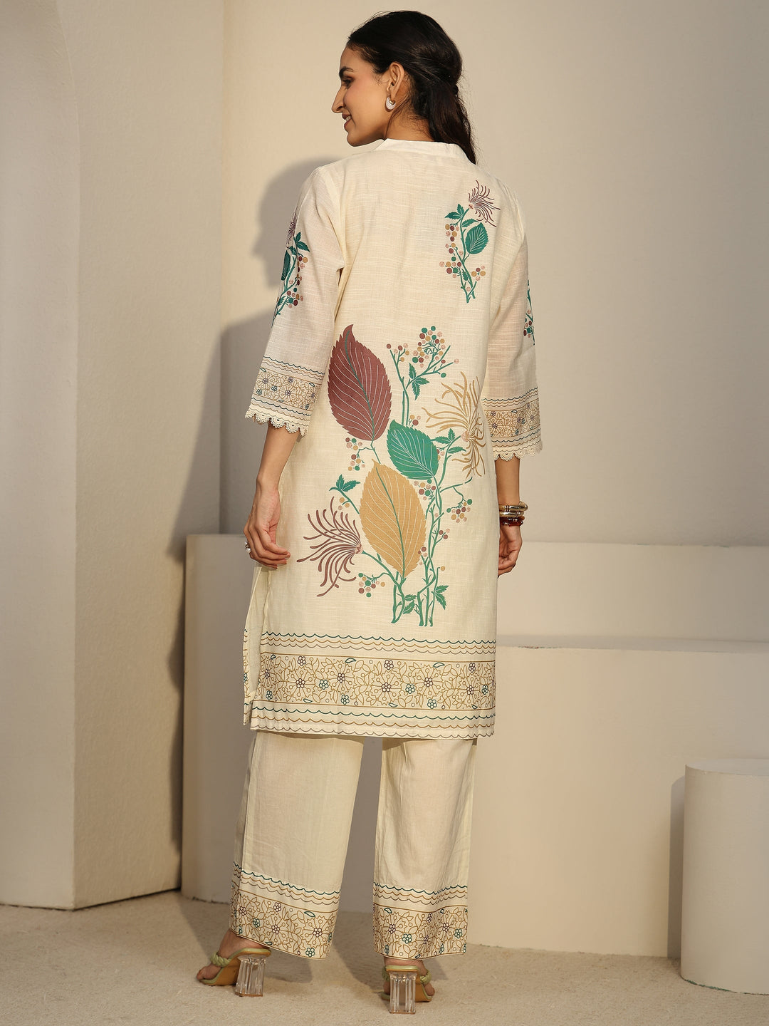  Libas Off White Floral Printed Linen Co-Ord Set 