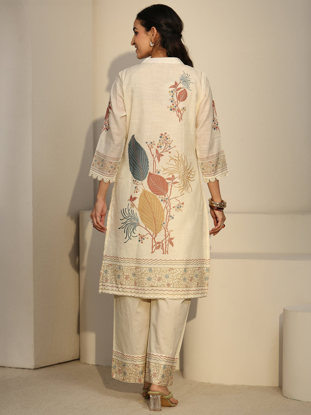  Libas Off White Floral Printed Linen Co-Ord Set 