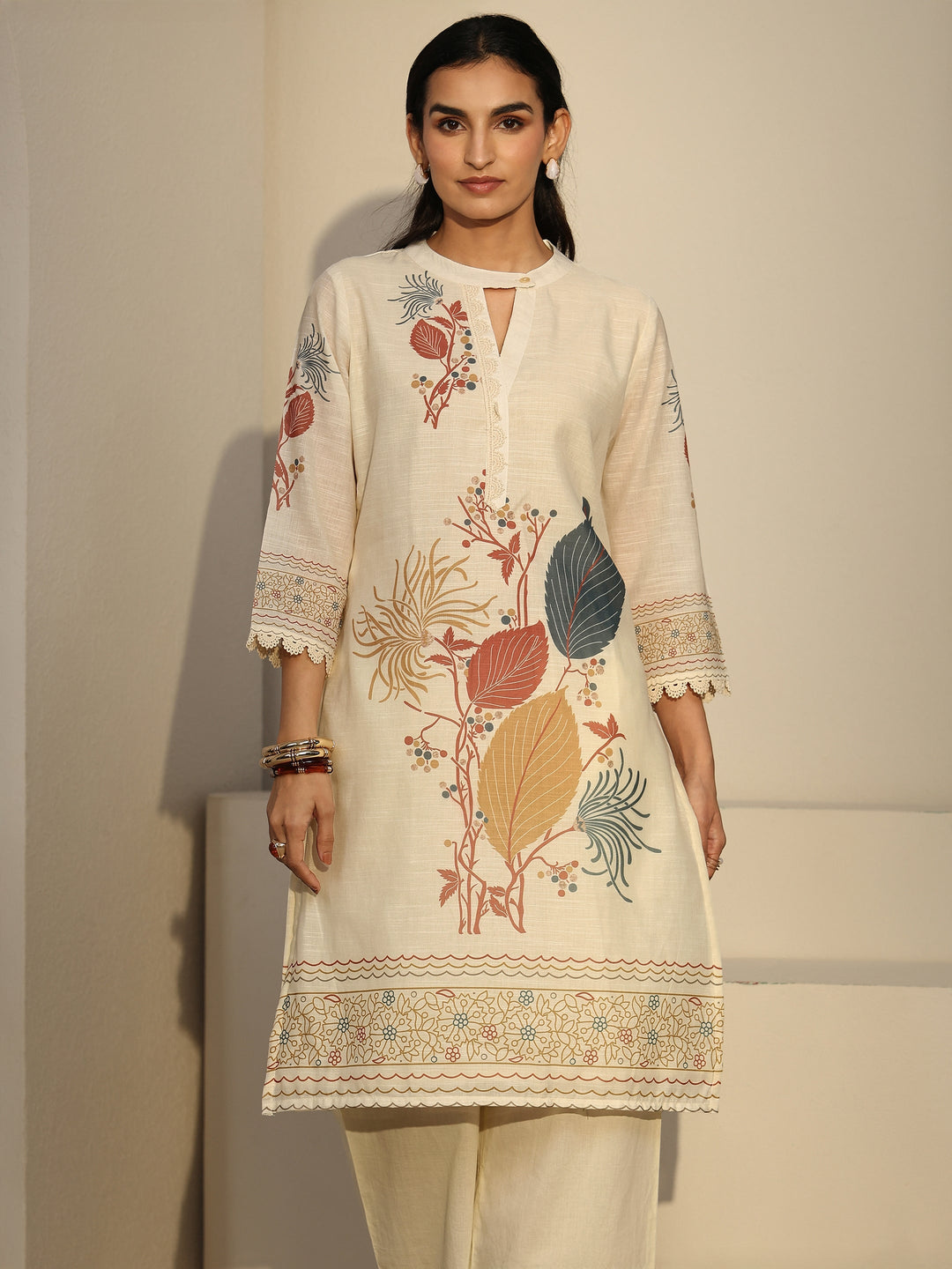  Libas Off White Floral Printed Linen Co-Ord Set 
