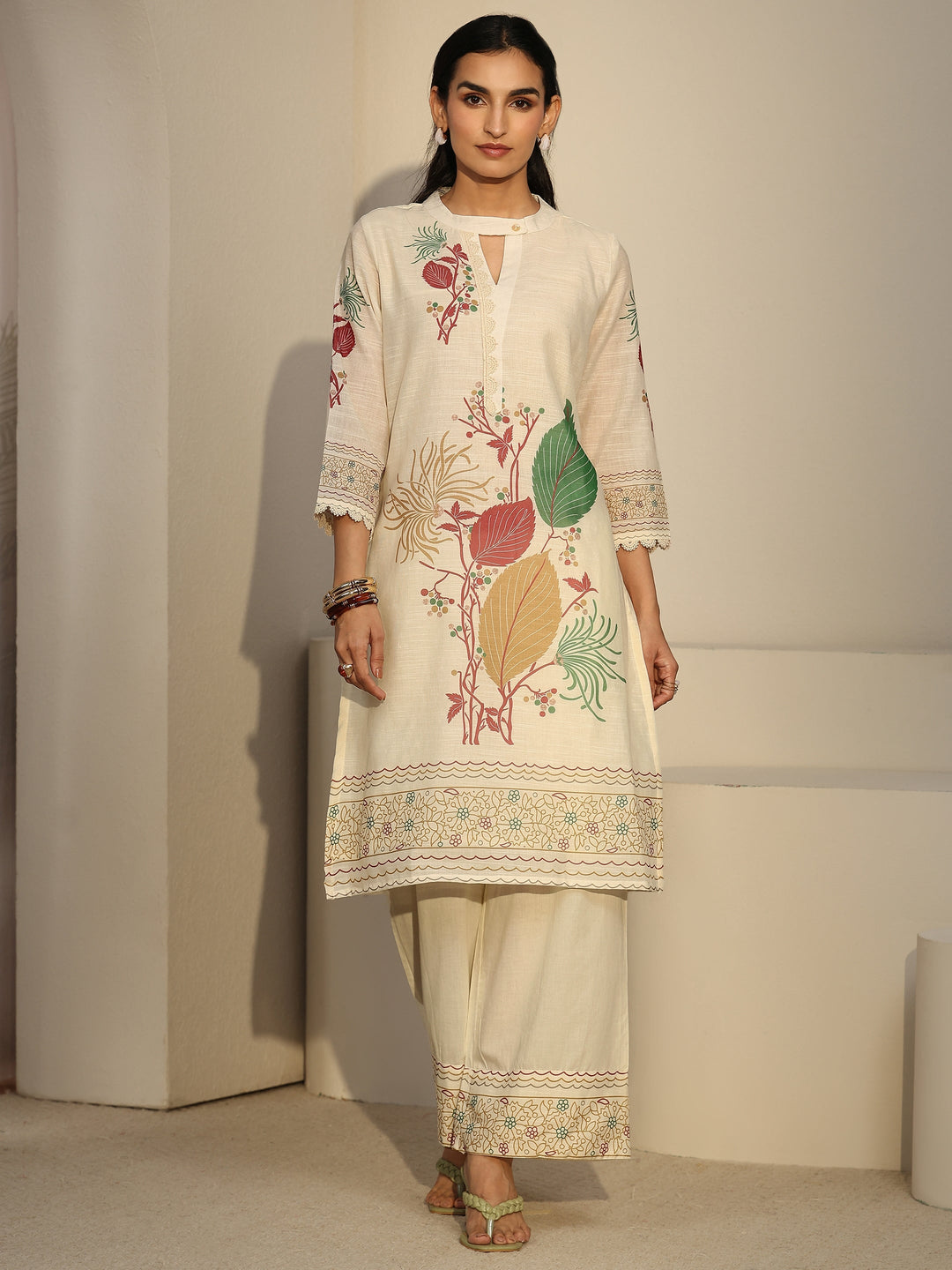  Libas Off White Floral Printed Linen Co-Ord Set 