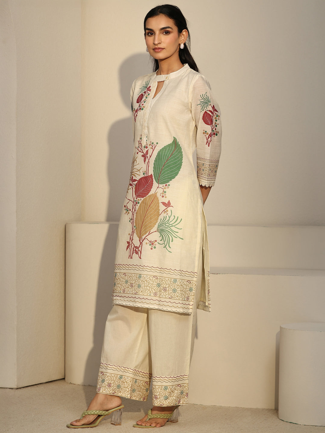 Libas Off White Floral Printed Linen Co-Ord Set 