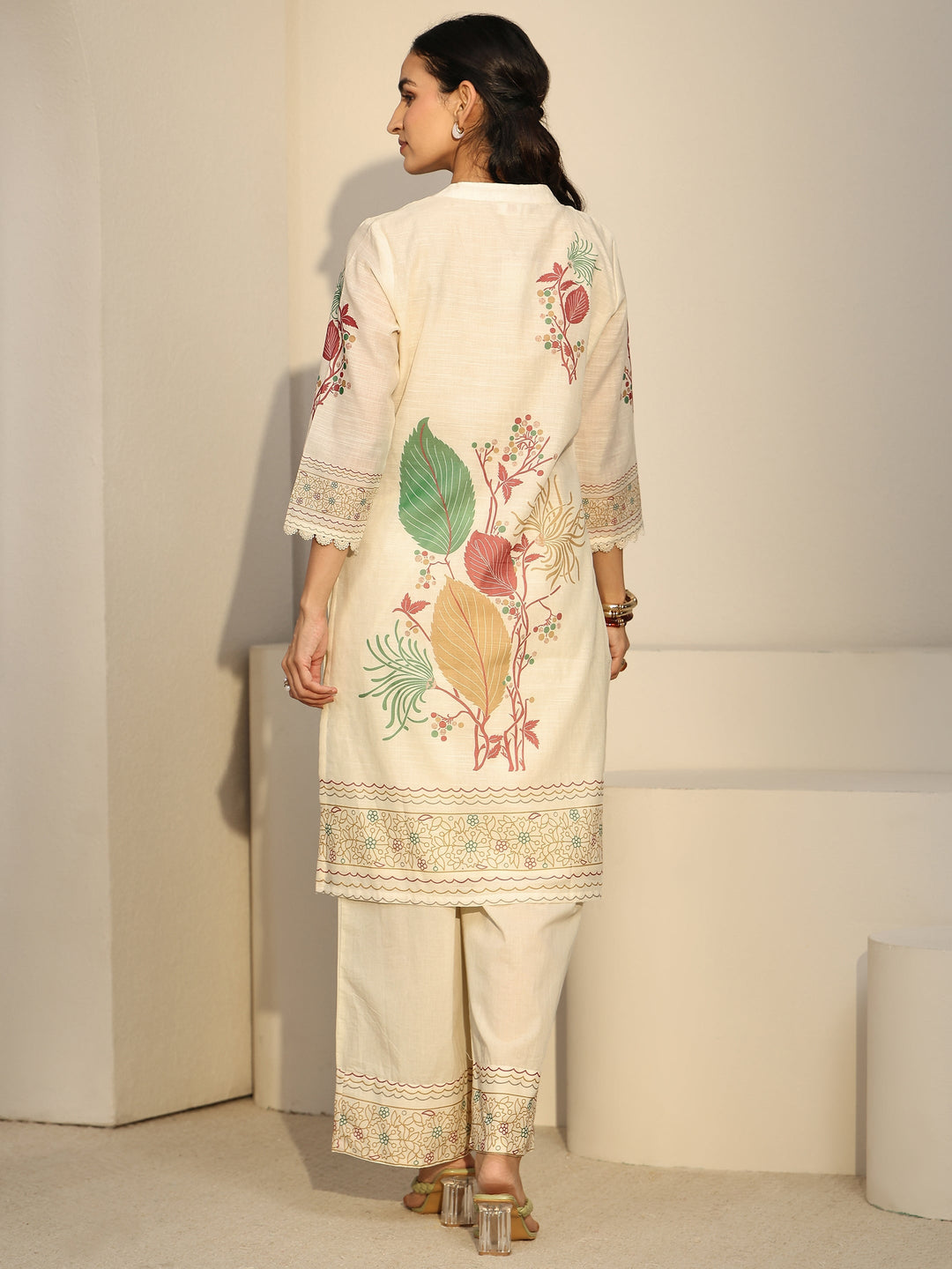  Libas Off White Floral Printed Linen Co-Ord Set 