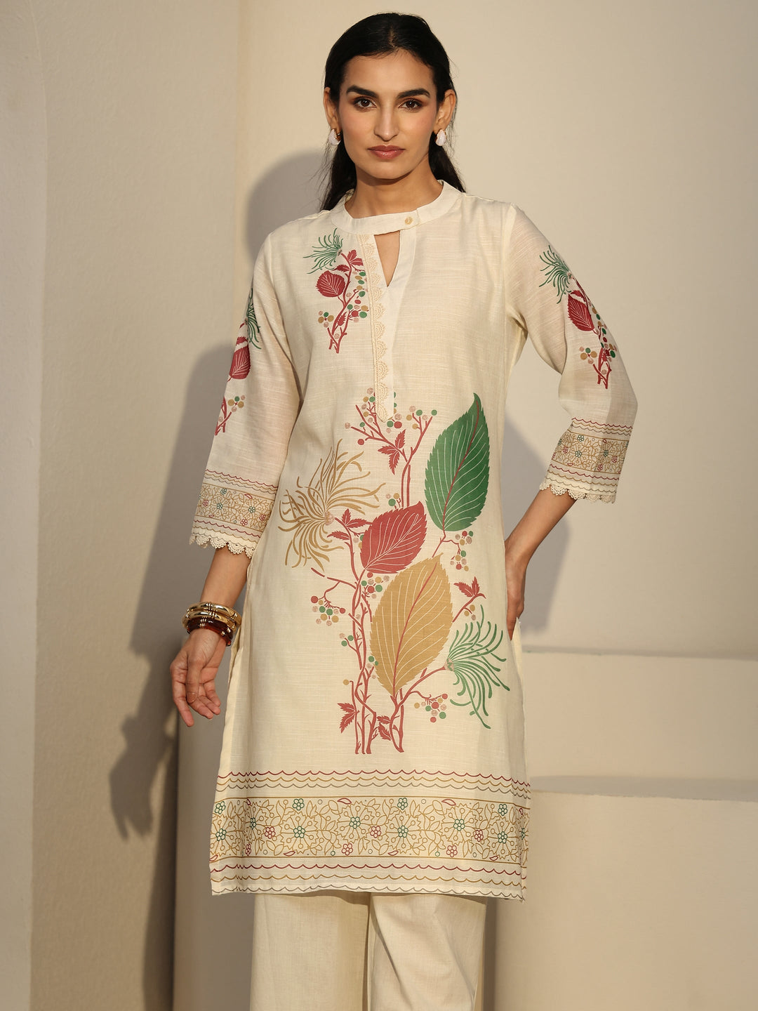  Libas Off White Floral Printed Linen Co-Ord Set 