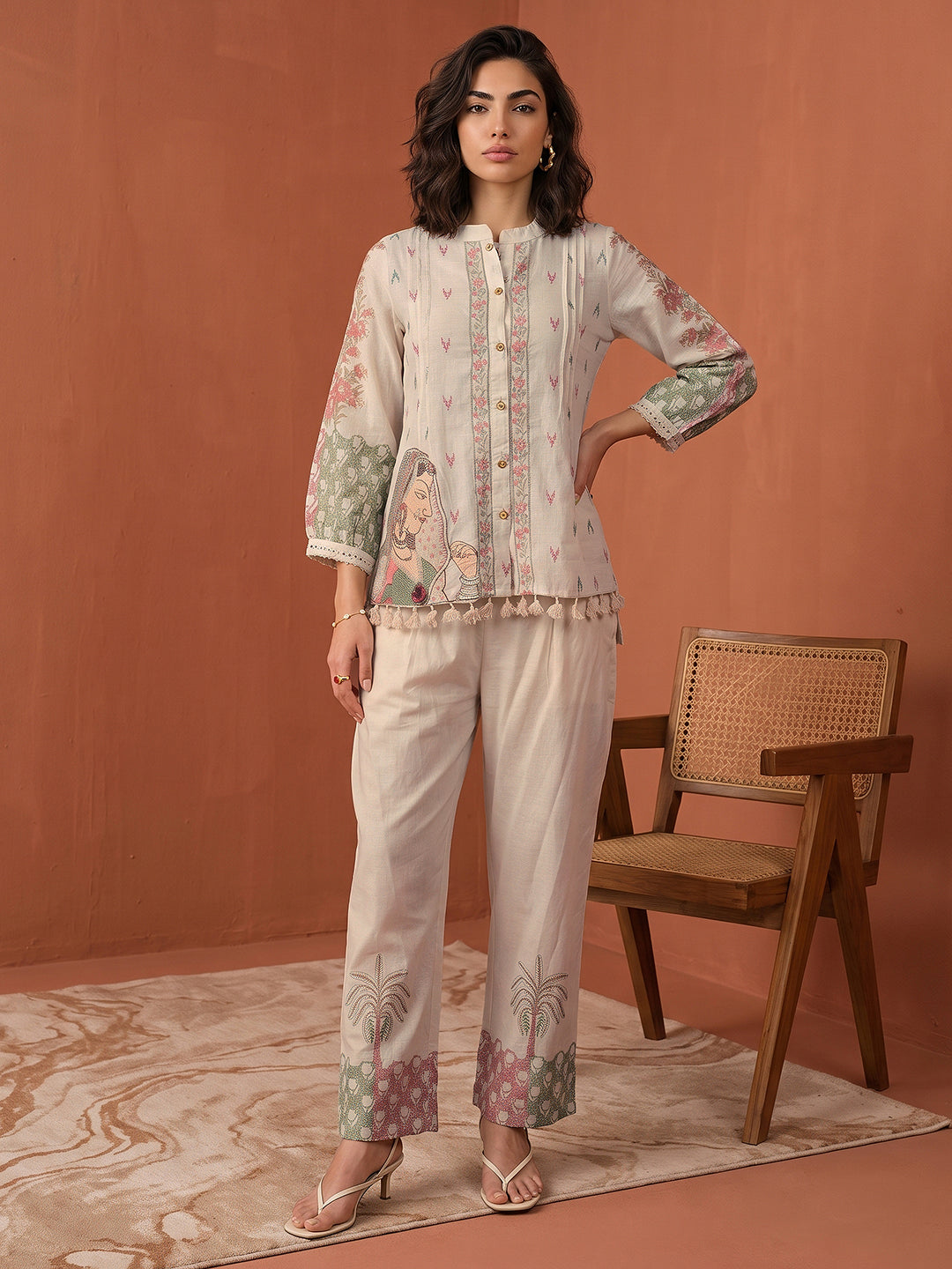  Libas Off White Printed Linen Co-Ord Set 