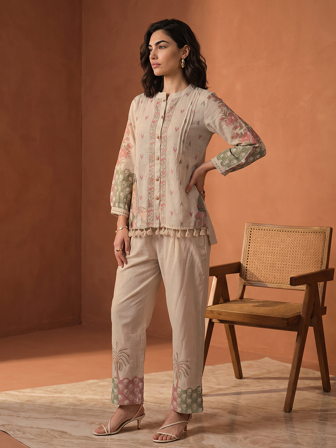  Libas Off White Printed Linen Co-Ord Set 