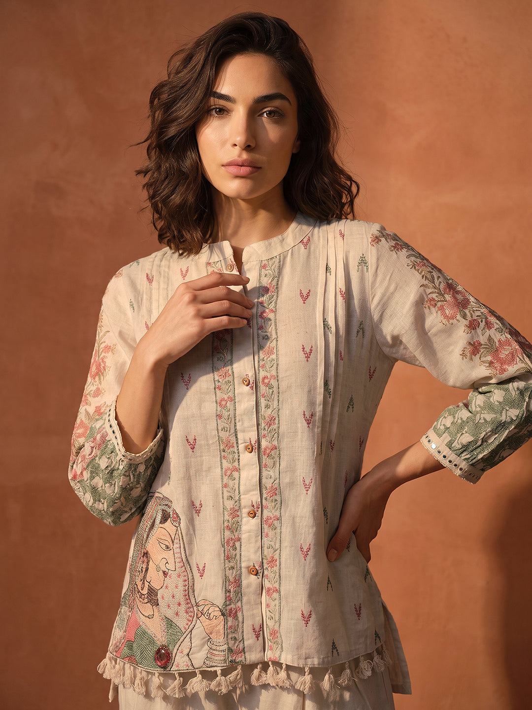 Libas Off White Printed Linen Co-Ord Set 