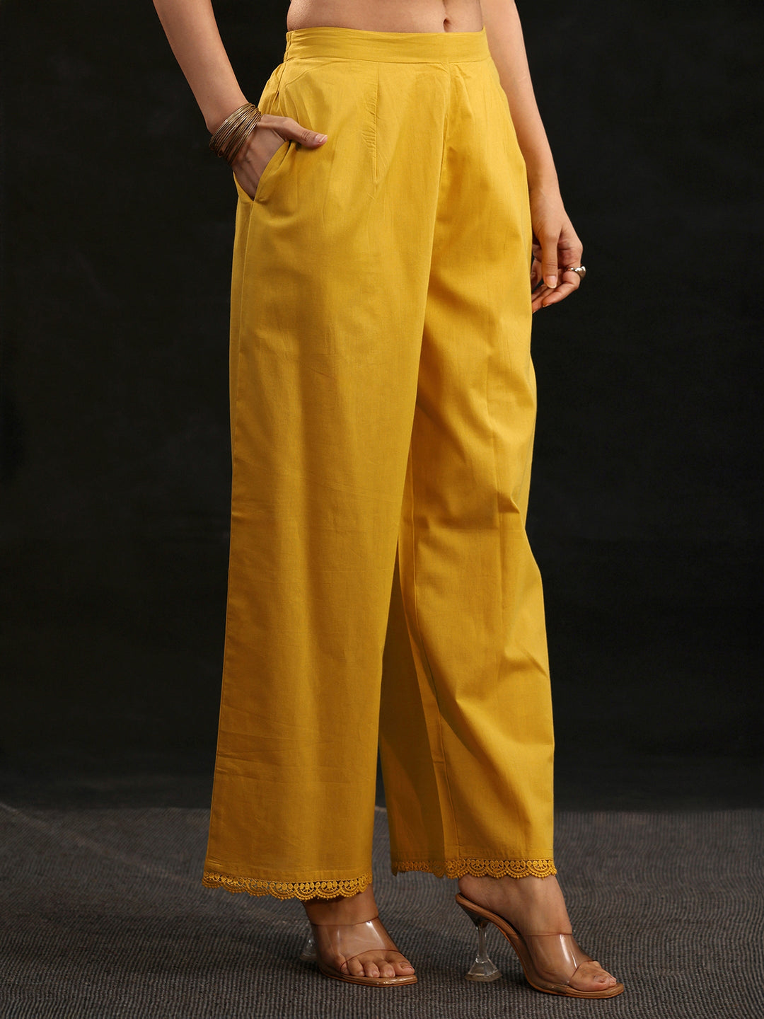  Libas Mustard Floral Embroidered Cotton Straight Suit Set 