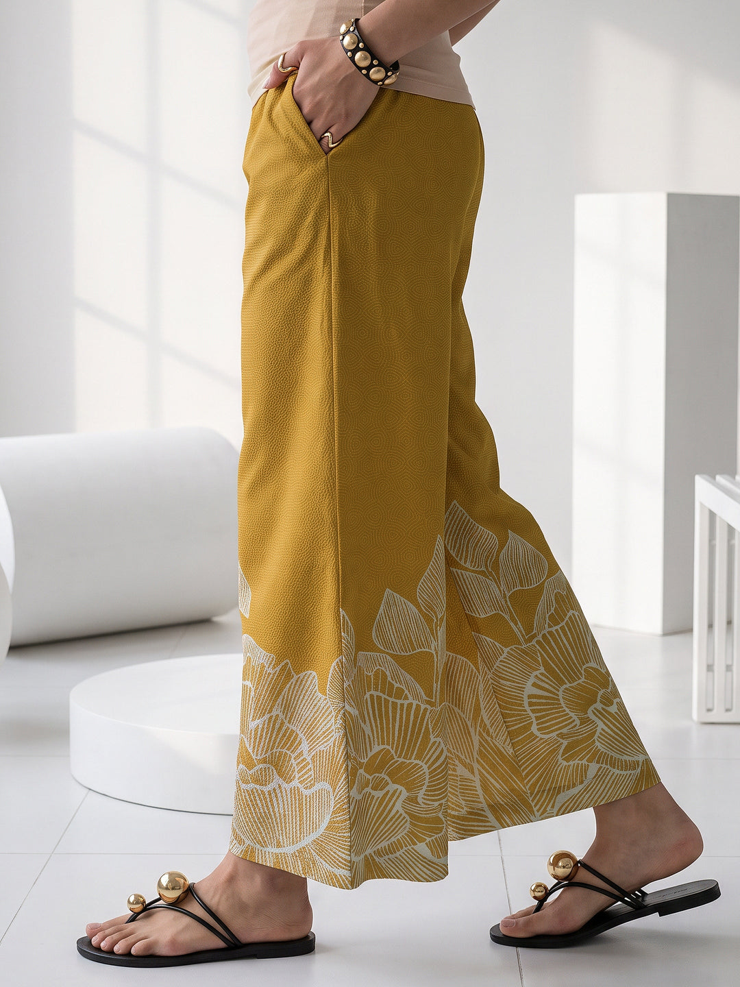  Libas Mustard Floral Printed Muslin Straight Kurta Set 