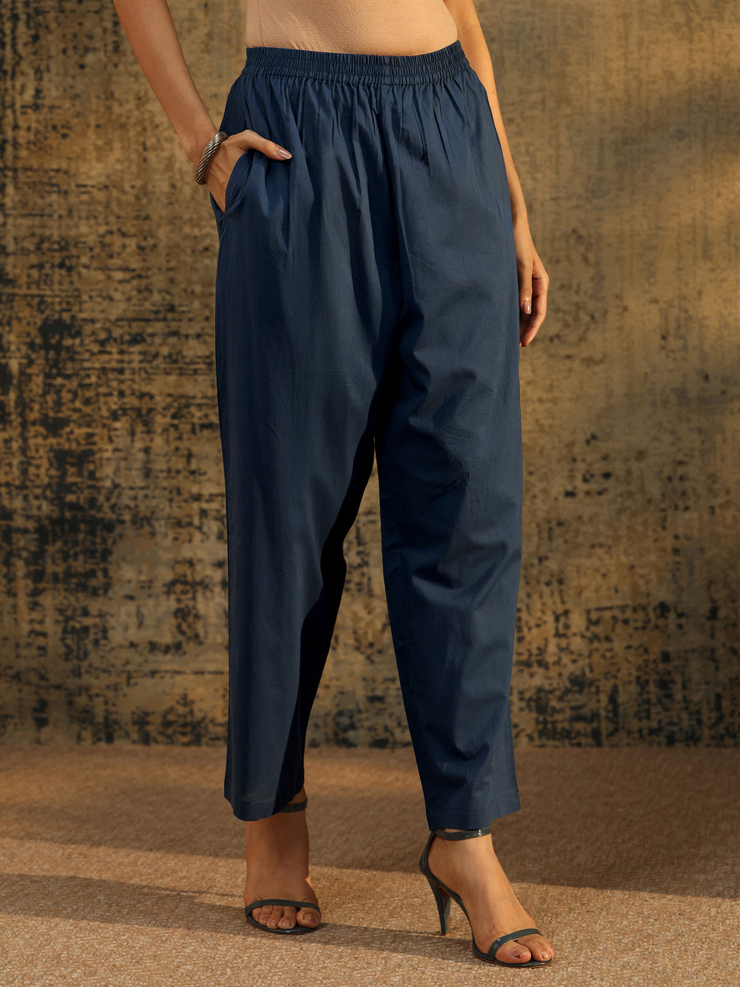  Libas Indigo Blue Floral Printed Chanderi Silk Straight Suit Set 