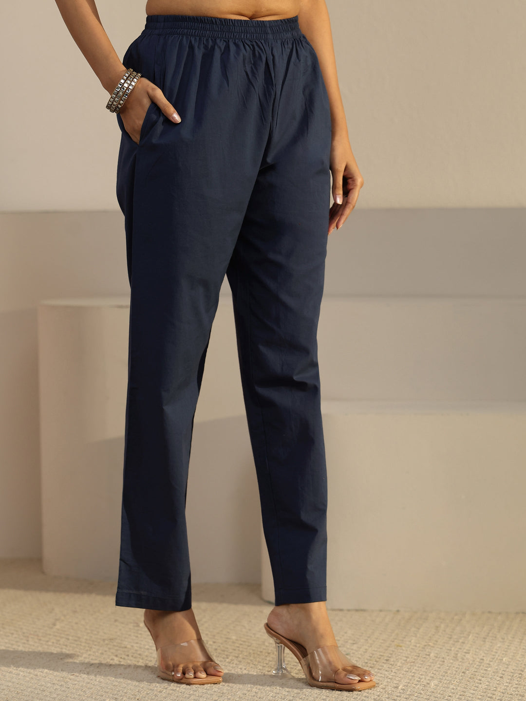  Libas Indigo Blue Printed Chanderi Silk Straight Suit Set 