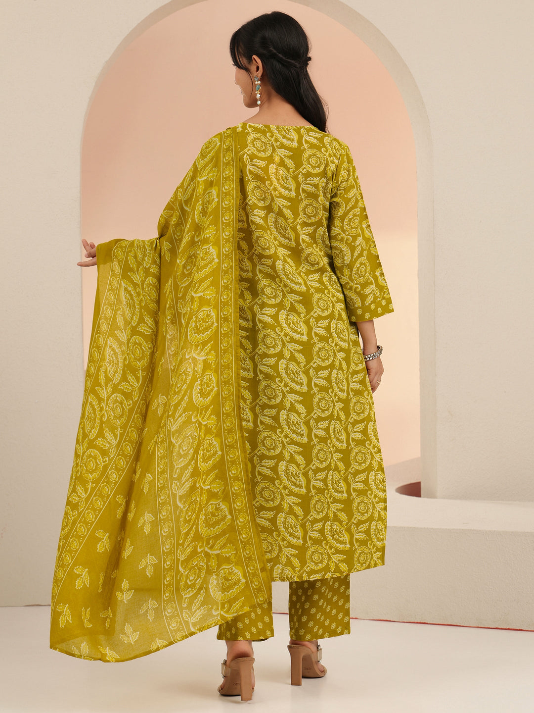  Libas Mustard Floral Printed Cotton Straight Suit Set 