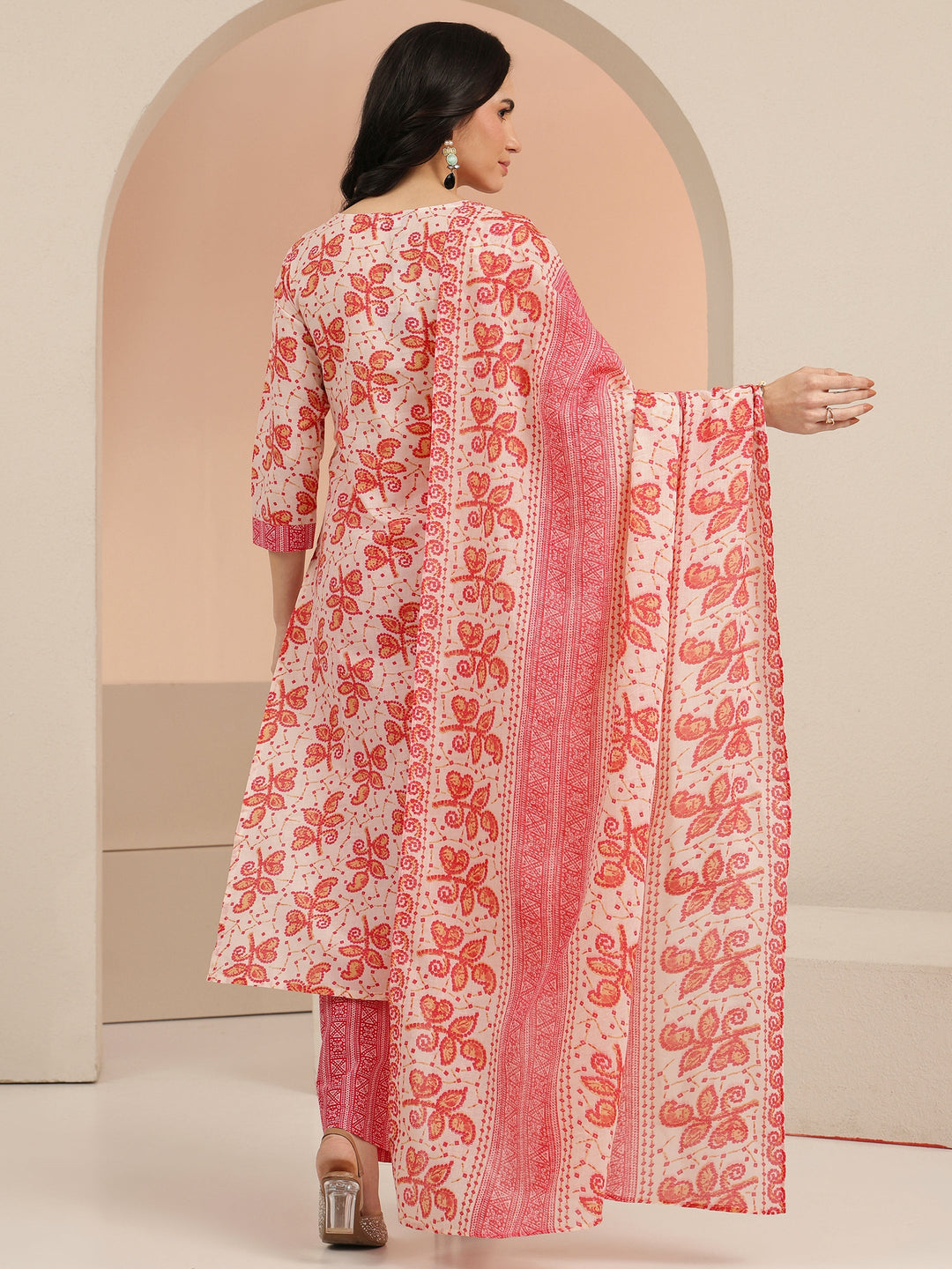  Libas Off White Floral Printed Cotton Straight Suit Set 