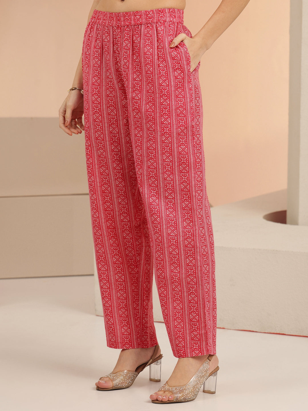  Libas Off White Floral Printed Cotton Straight Suit Set 