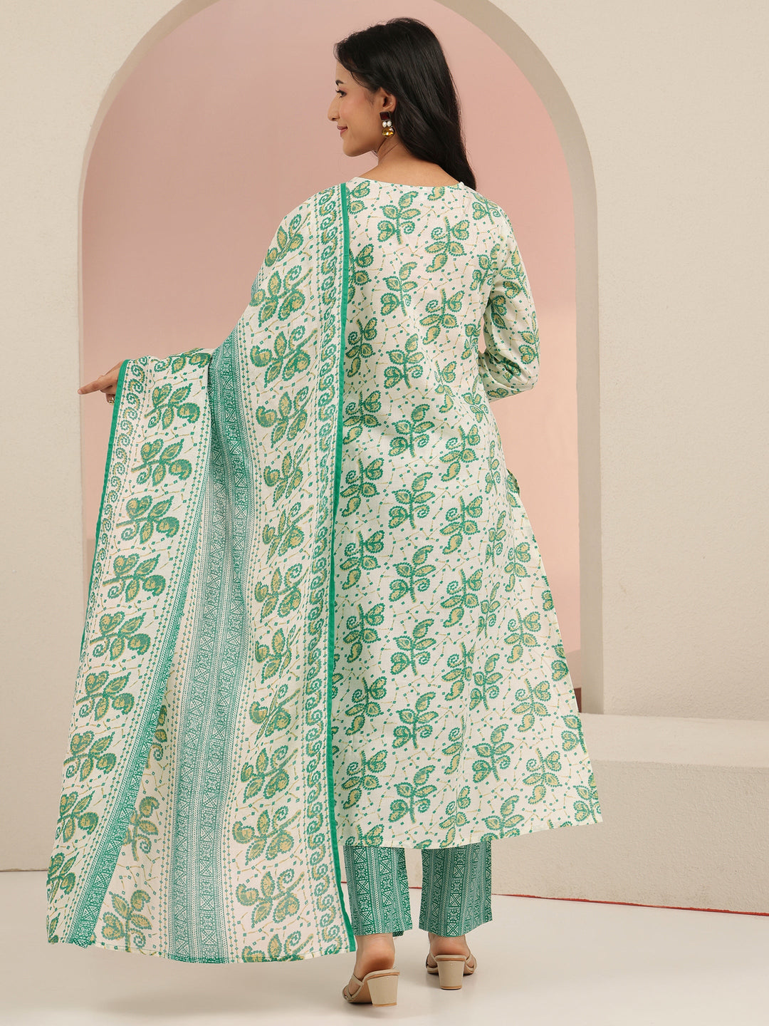  Libas Off White Floral Printed Cotton Straight Suit Set 