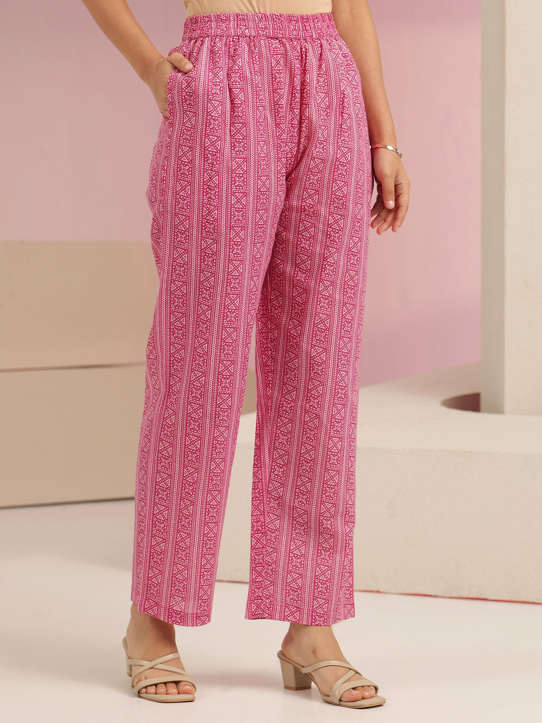  Libas Off White Floral Printed Cotton Straight Suit Set 