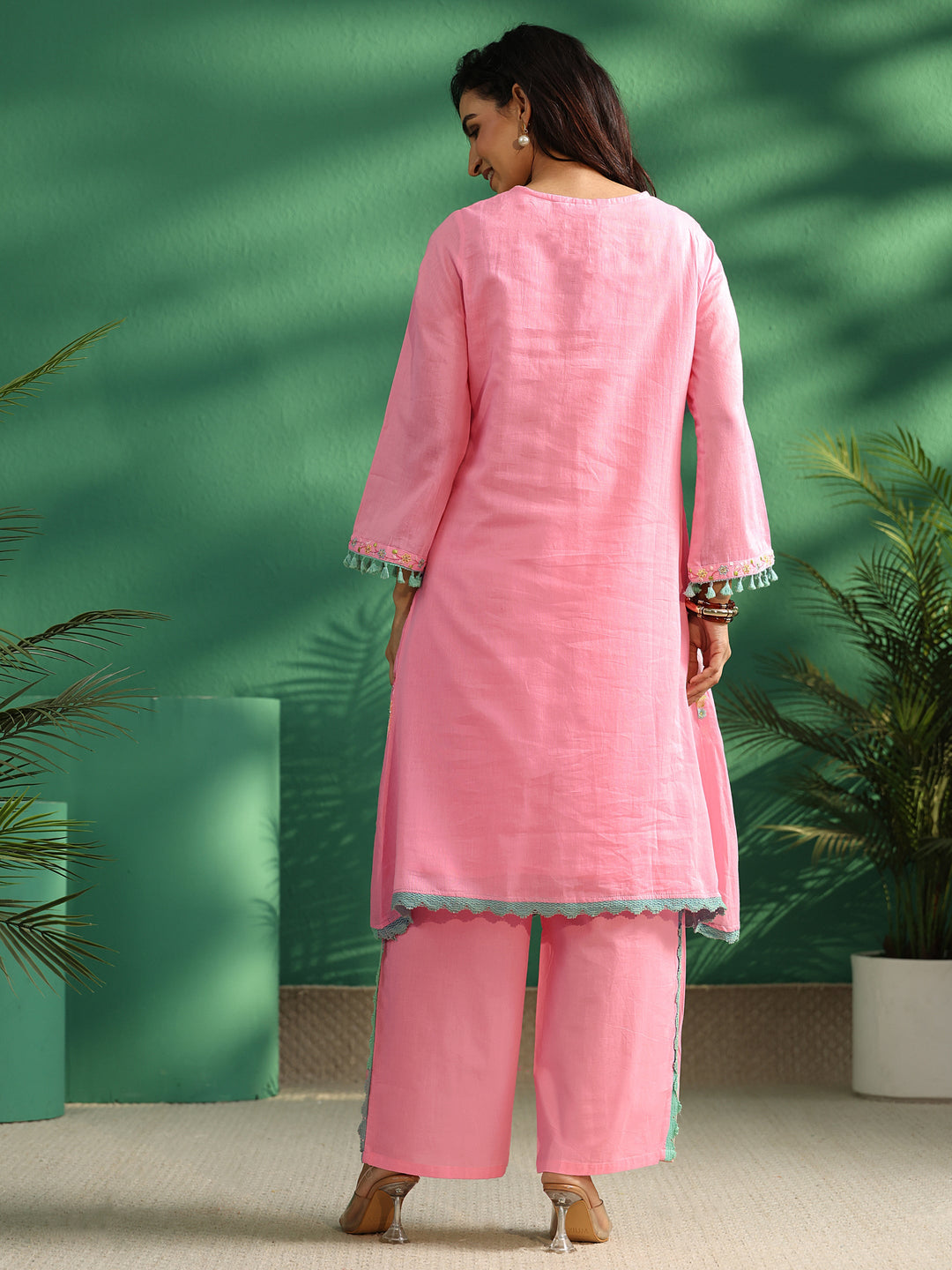  Libas Bubblegum Pink Floral Embroidered Co-Ord Set 
