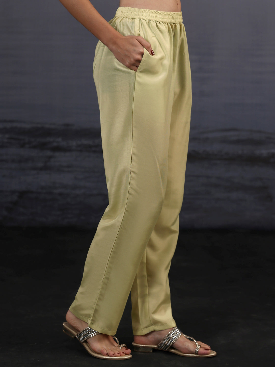  Libas Pista Green Floral Embroidered Organza Straight Suit Set 