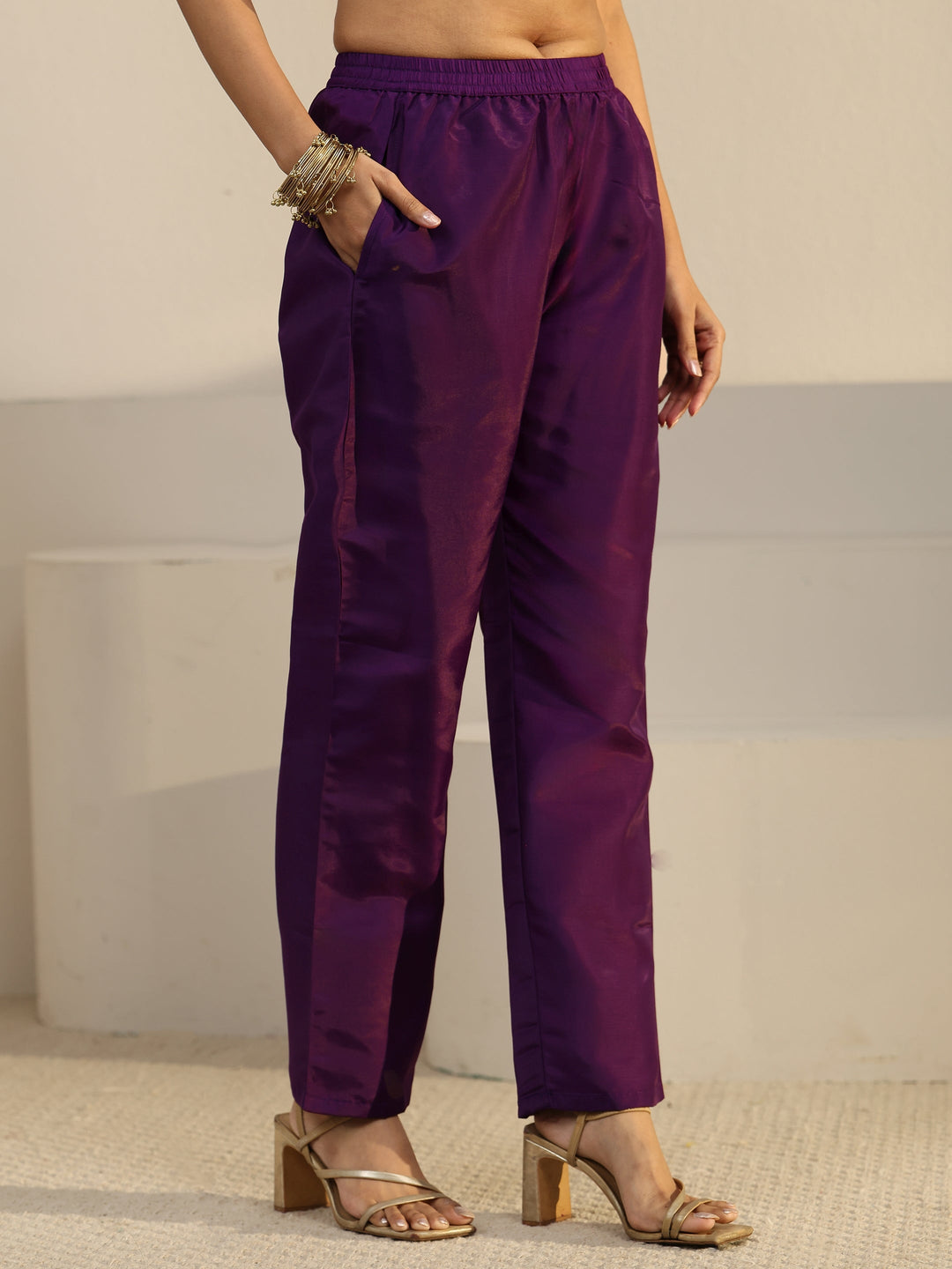  Libas Aubergine Purple Floral Embroidered Organza Straight Suit Set 