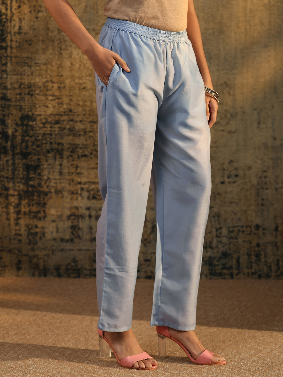  Libas Ice Blue Floral Embroidered Organza Straight Suit Set 
