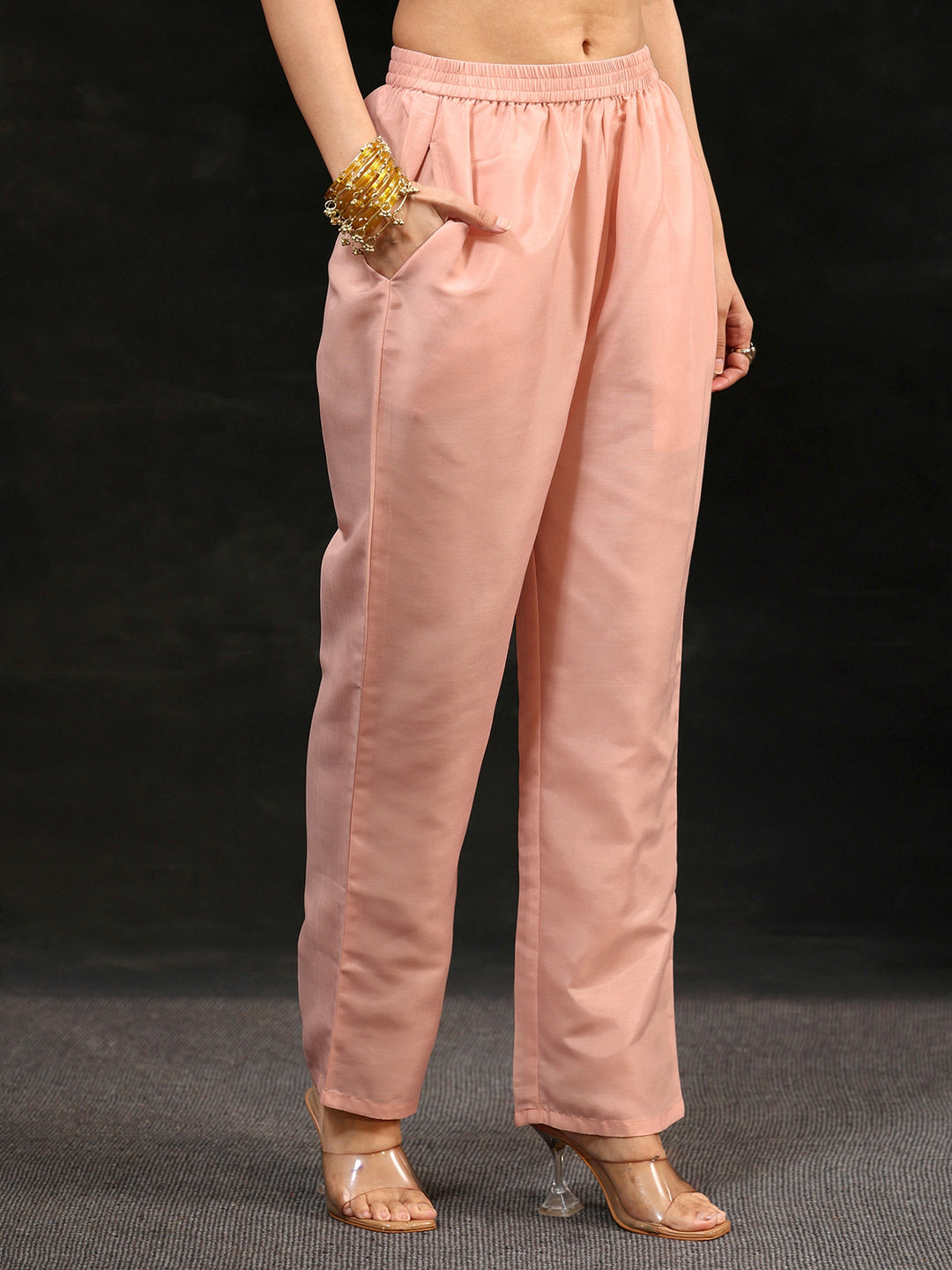  Libas Baby Pink Floral Embroidered Silk Blend Straight Suit Set 