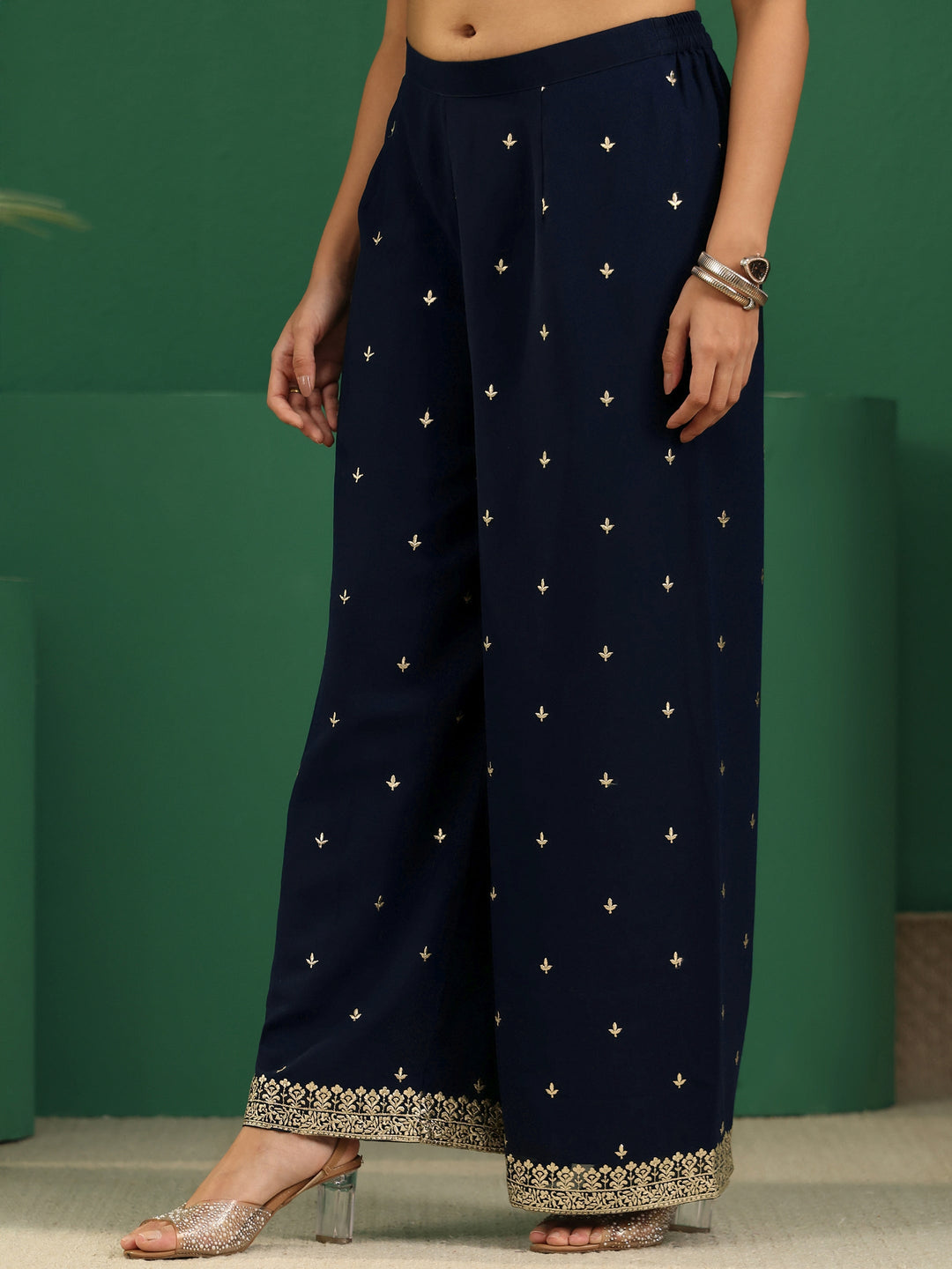  Libas Art Navy Blue Embellished Georgette Palazzo Suit Set 